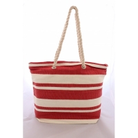 Geanta pentru plaja, cu dungi, rosu/alb, 42 x 36 cm, BB818